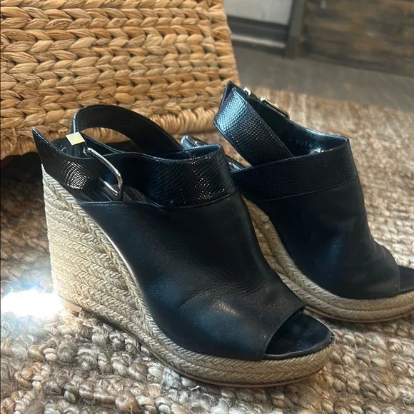 Balenciaga Open Toe Espadrille Leather Wedges Size 36